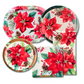 Combo Desechables Navideños 5 Piezas - Flores Rojas